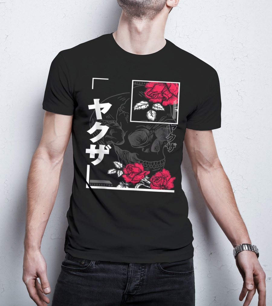 Urban Yakuza Skull And Red Roses T-Shirt
