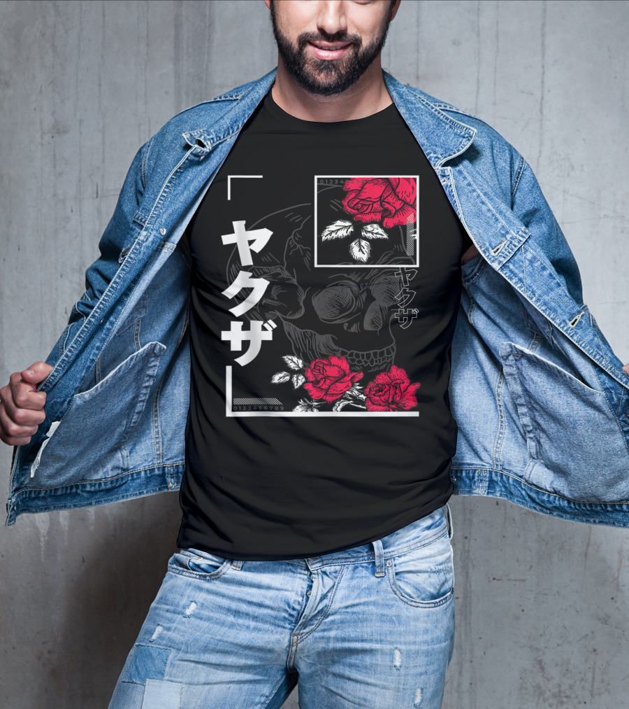 Urban Yakuza Skull And Red Roses T-Shirt