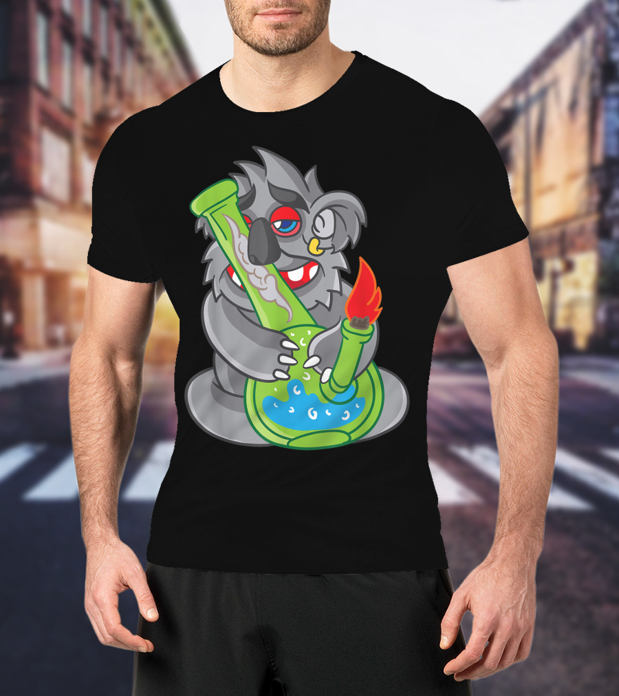 Koala Smoking Weed Cannabis Stoner Marihuana Bong Cartoon T-Shirt