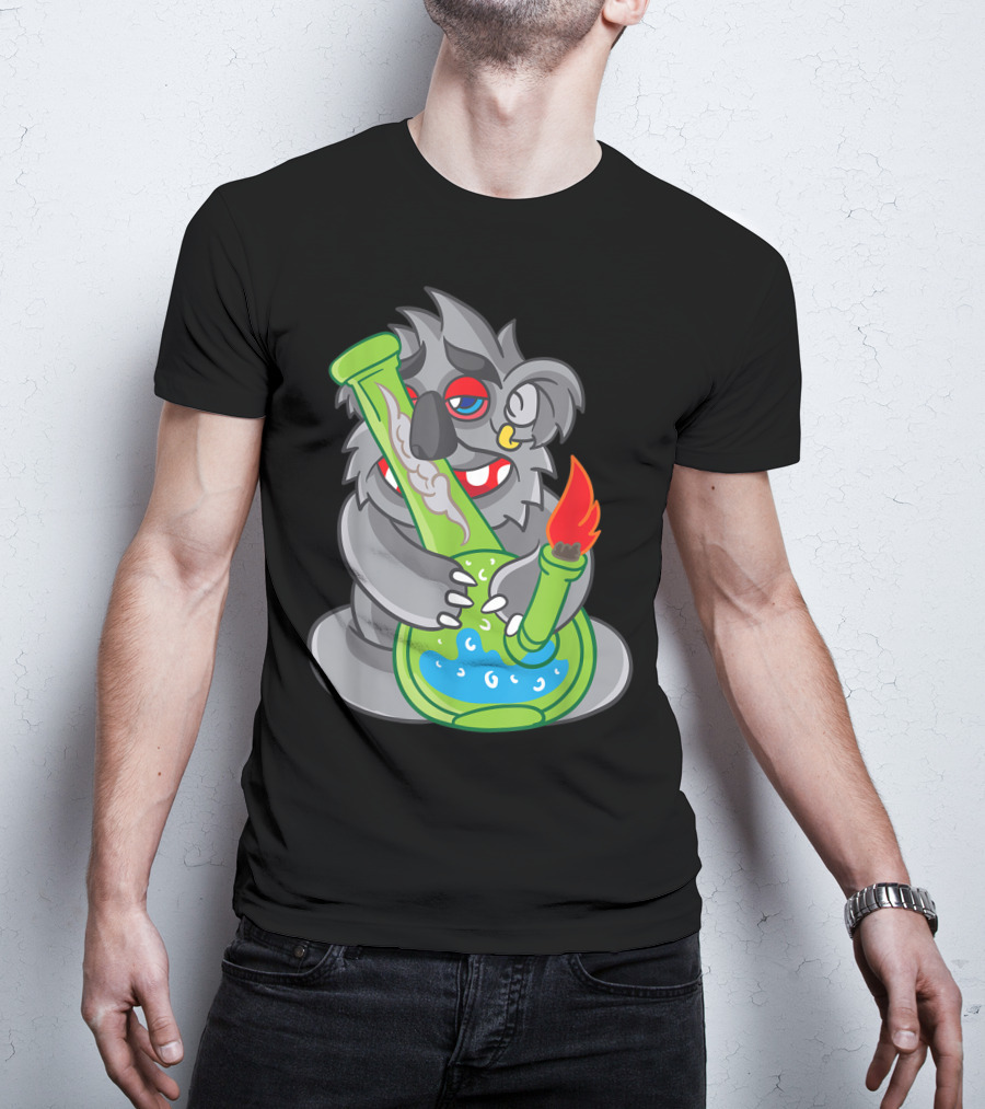 Koala Smoking Weed Cannabis Stoner Marihuana Bong Cartoon T-Shirt