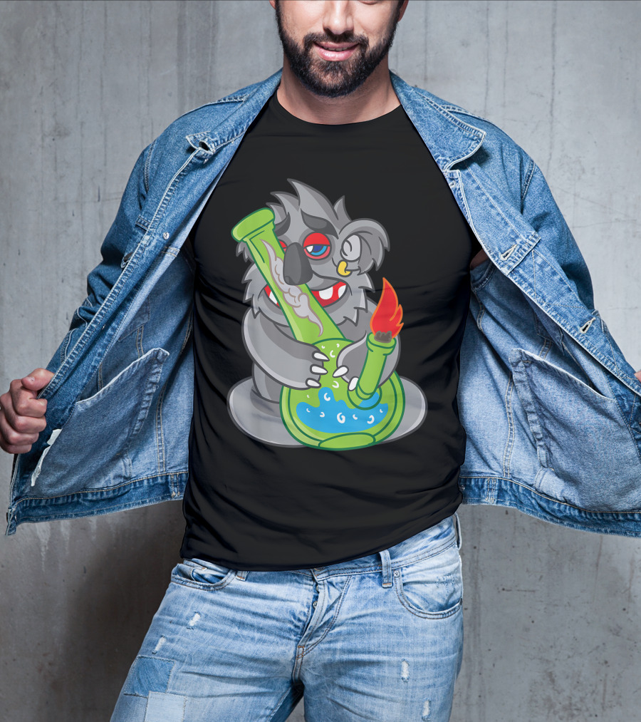 Koala Smoking Weed Cannabis Stoner Marihuana Bong Cartoon T-Shirt
