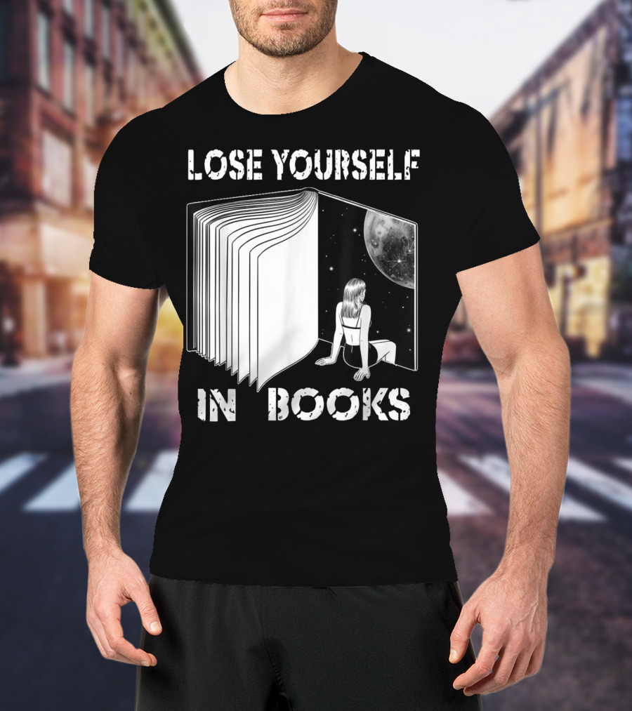 Lose Yourself In Books Reading Galaxy Escape Moon T-Shirt
