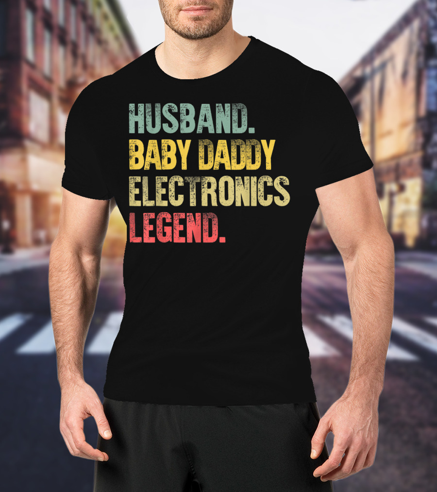 Husband Baby Daddy Electronics Legend Mens Funny Vintage T-Shirt