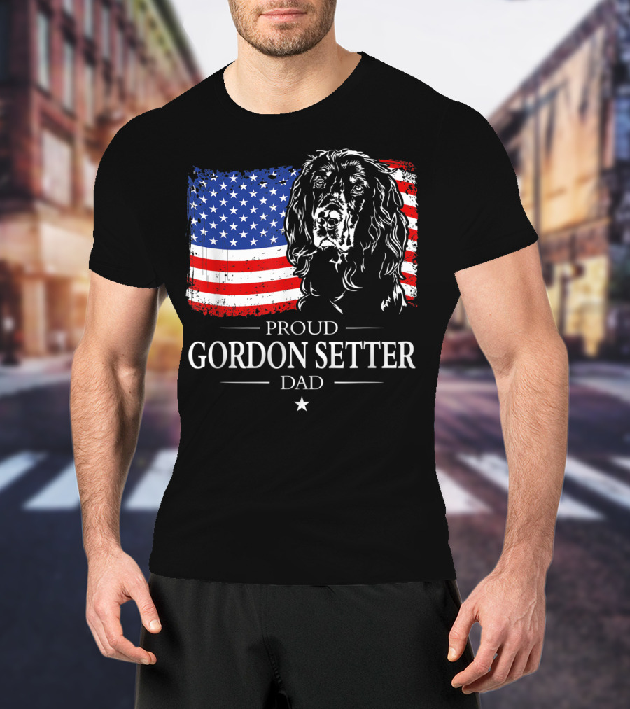 Proud Gordon Setter Dad With American Flag T-Shirt
