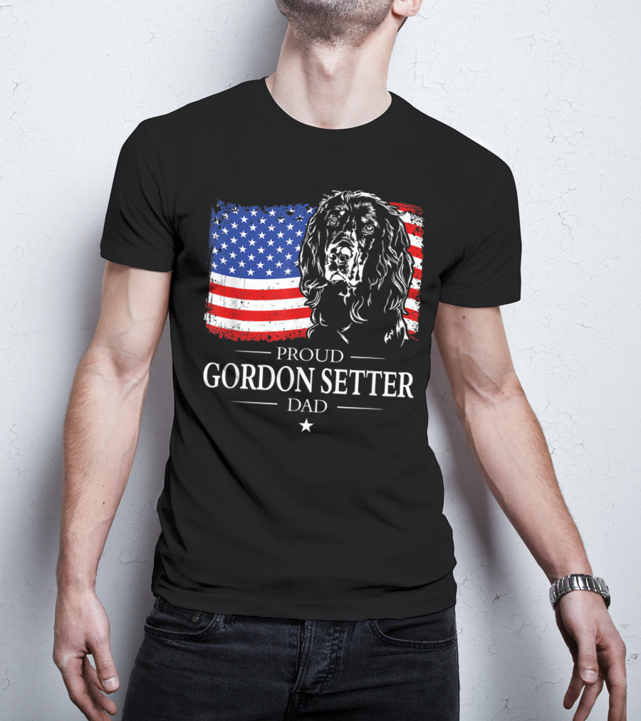 Proud Gordon Setter Dad With American Flag T-Shirt