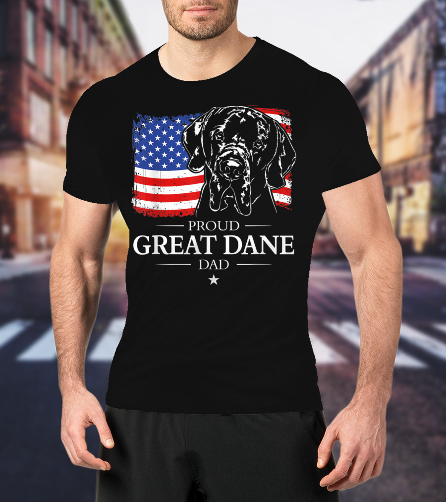 Proud Great Dane Dad With American Flag T-Shirt
