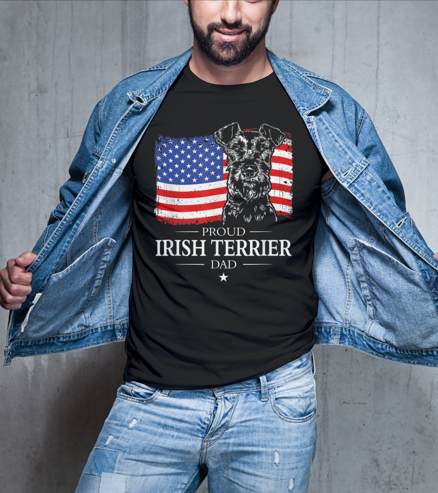 Proud Irish Terrier Dad With American Flag Background T-Shirt