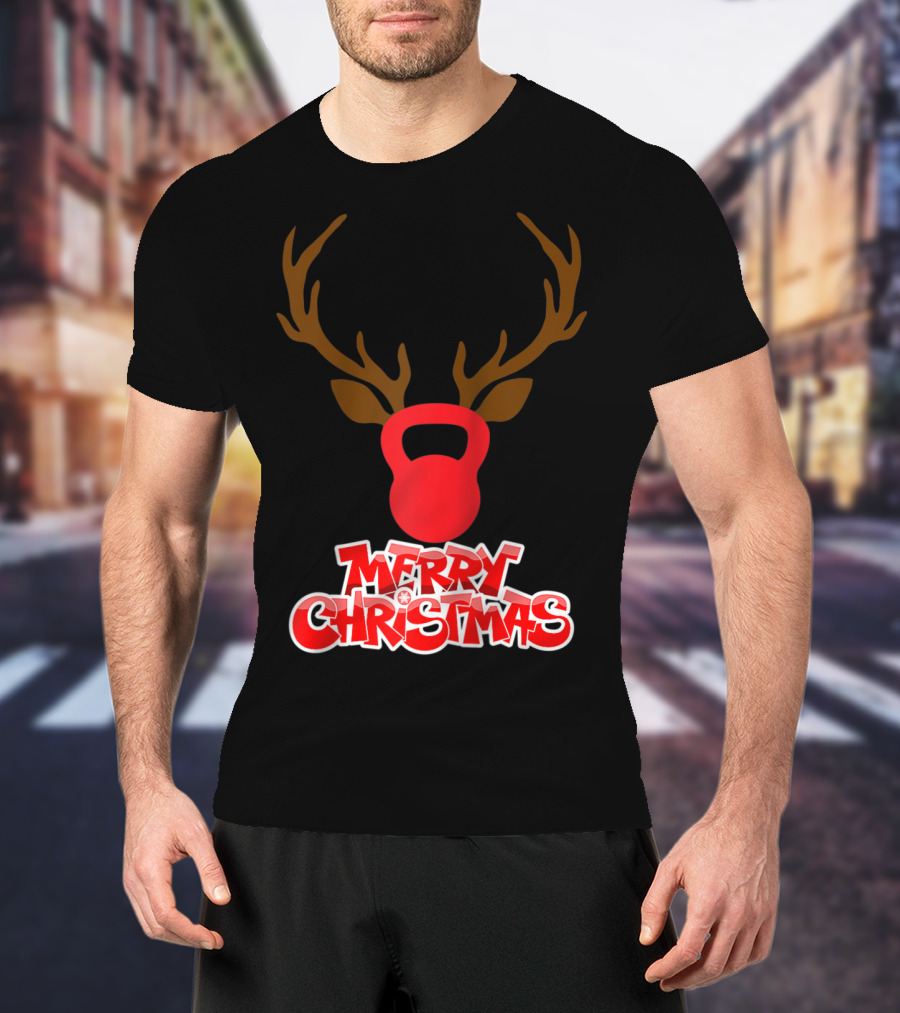 Merry Christmas Antlers Kettlebell T-Shirt