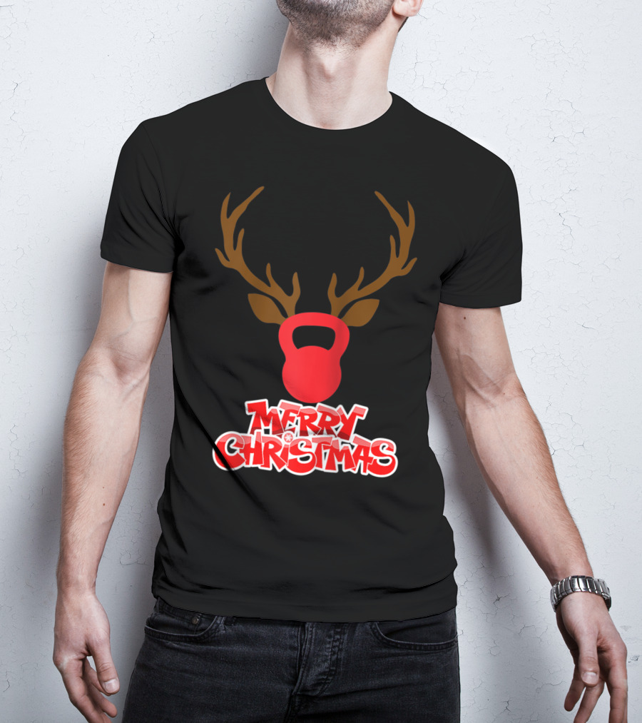 Merry Christmas Antlers Kettlebell T-Shirt
