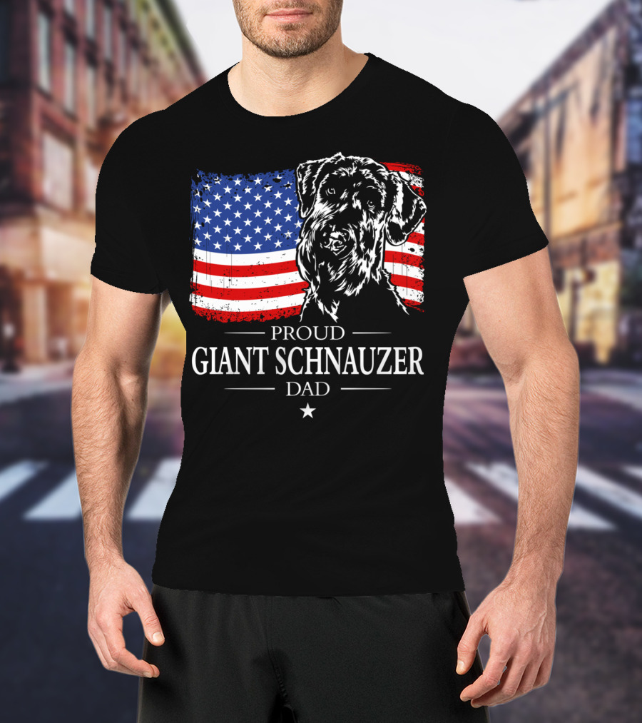 Proud Giant Schnauzer Dad American Flag T-Shirt