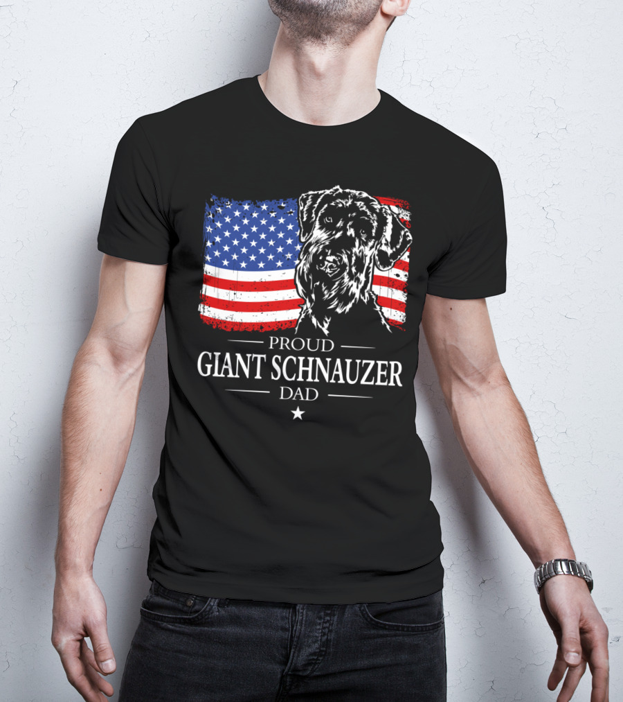 Proud Giant Schnauzer Dad American Flag T-Shirt
