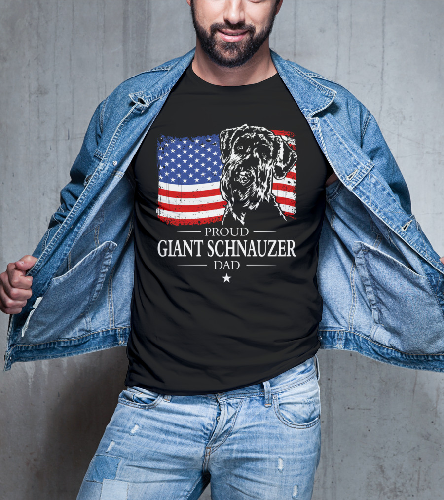 Proud Giant Schnauzer Dad American Flag T-Shirt