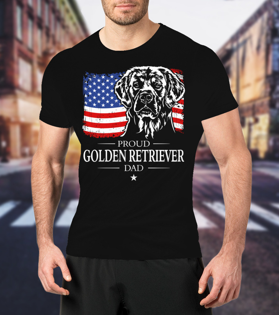 Proud Golden Retriever Dad American Flag Patriotic Canine T-Shirt