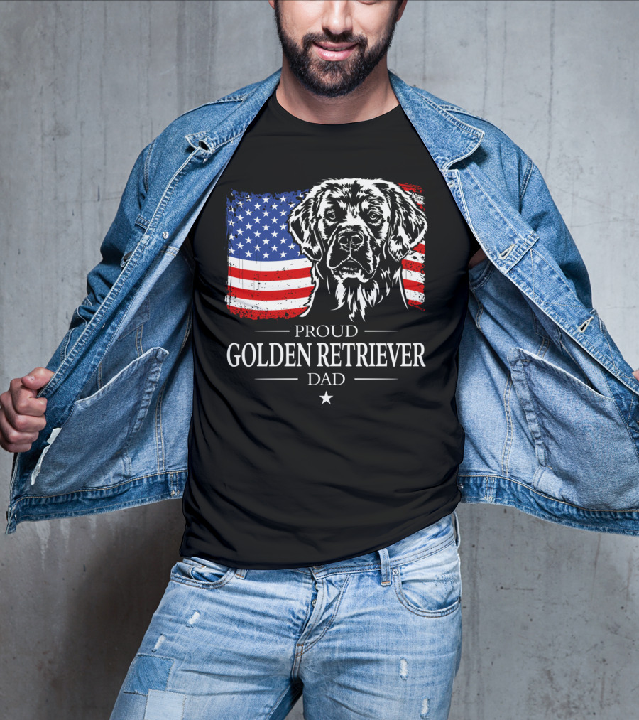 Proud Golden Retriever Dad American Flag Patriotic Canine T-Shirt