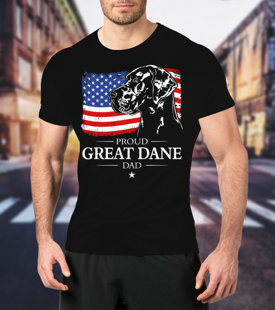 Proud Great Dane Dad American Flag Patriotic T-Shirt