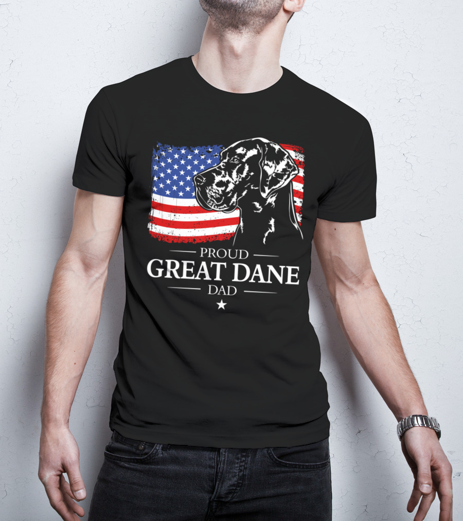 Proud Great Dane Dad American Flag Patriotic T-Shirt