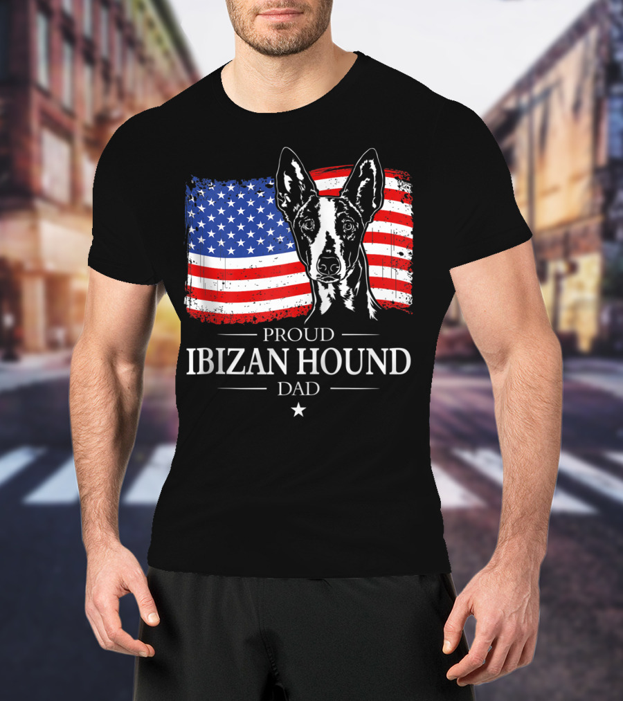 Proud Ibizan Hound Dad American Flag T-Shirt
