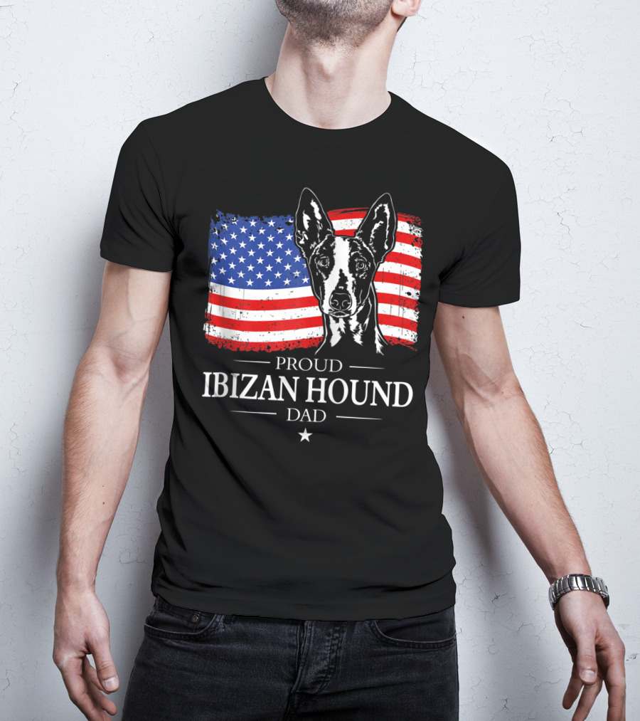 Proud Ibizan Hound Dad American Flag T-Shirt