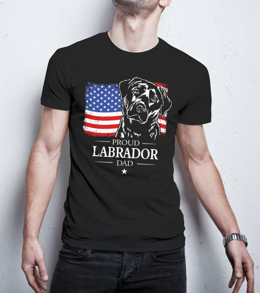 Proud Labrador Dad With American Flag Patriotic T-Shirt