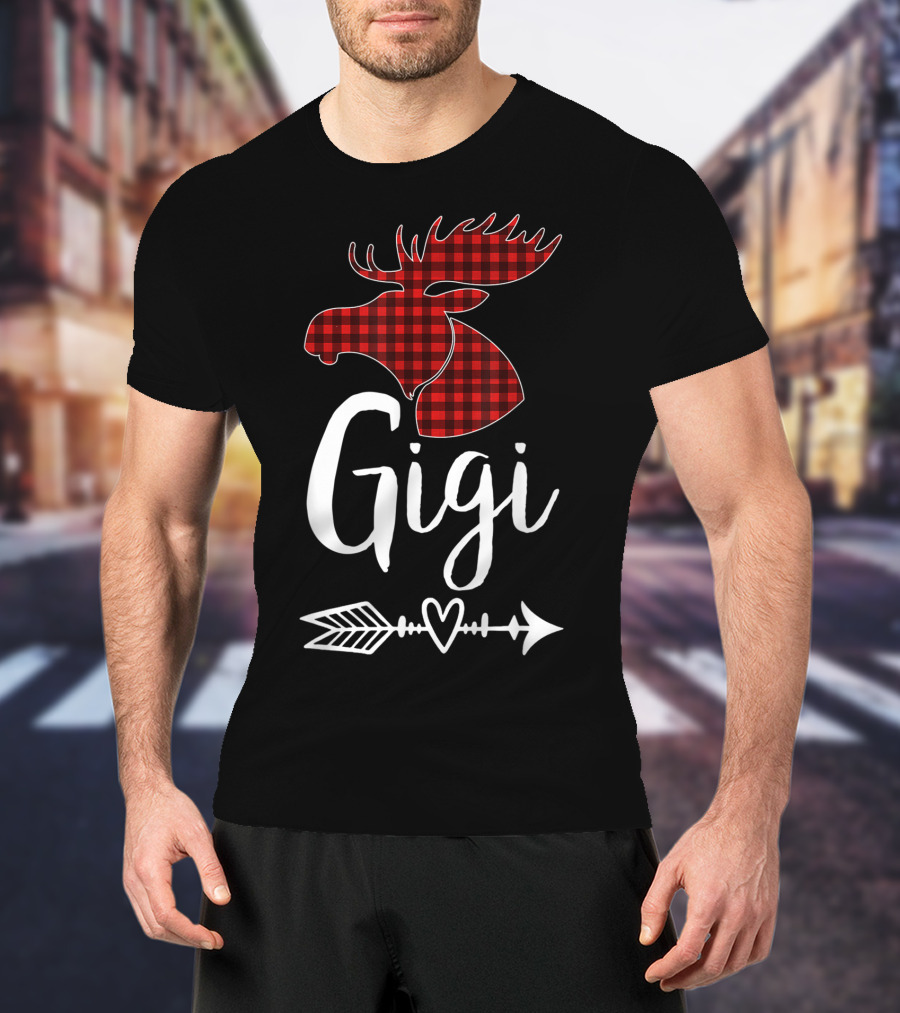 Gigi Red Plaid Moose Arrow Heart T-Shirt
