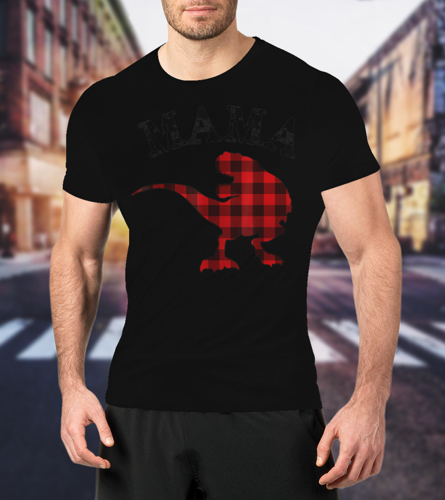 Mama Red Plaid Dinosaur T-Shirt