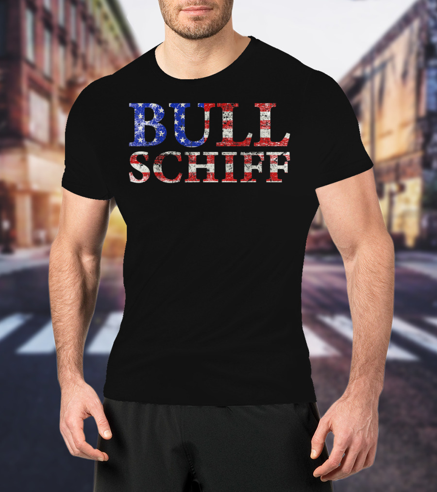 Bull Schiff Retro Vintage Distressed American Flag T-Shirt