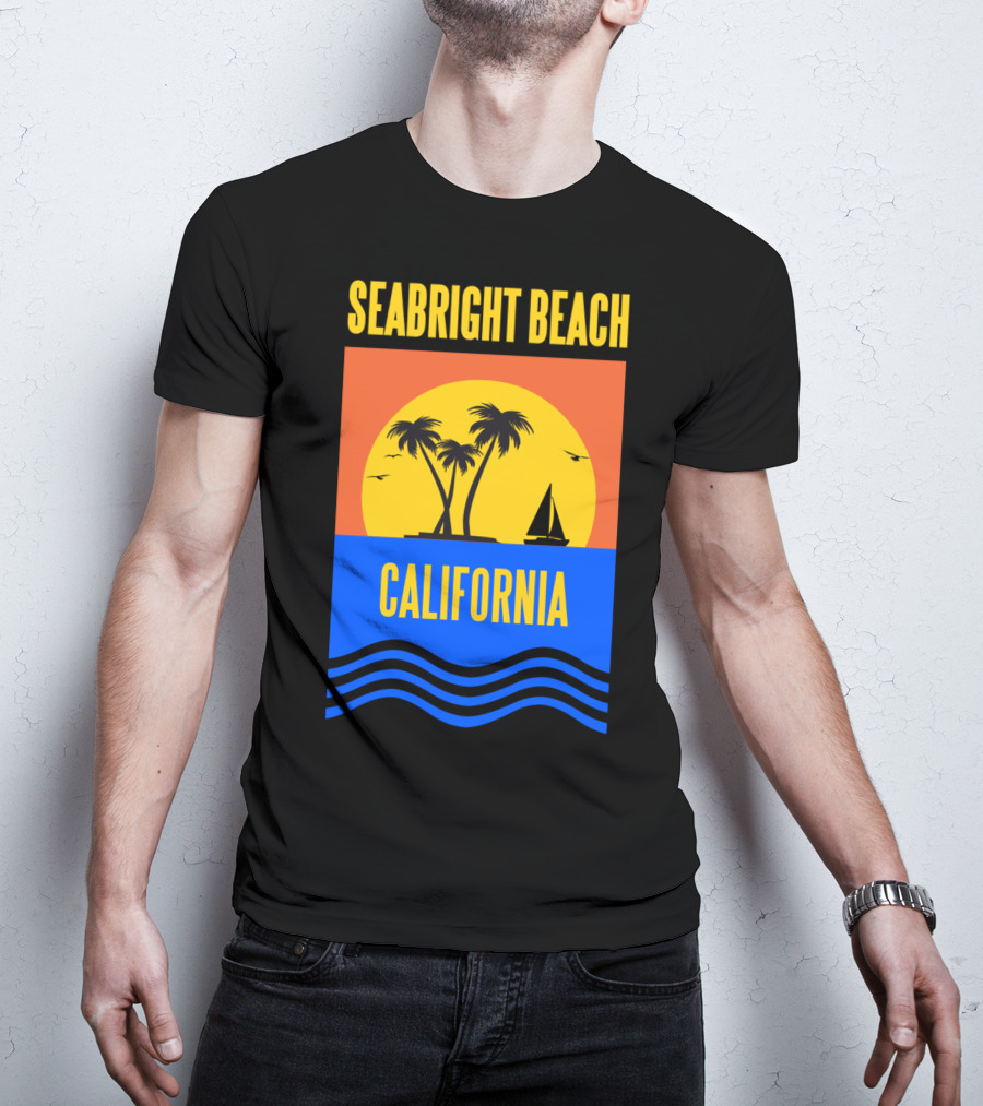 Seabright Beach California Sunset Palm Trees Sailboat Vacation T-Shirt