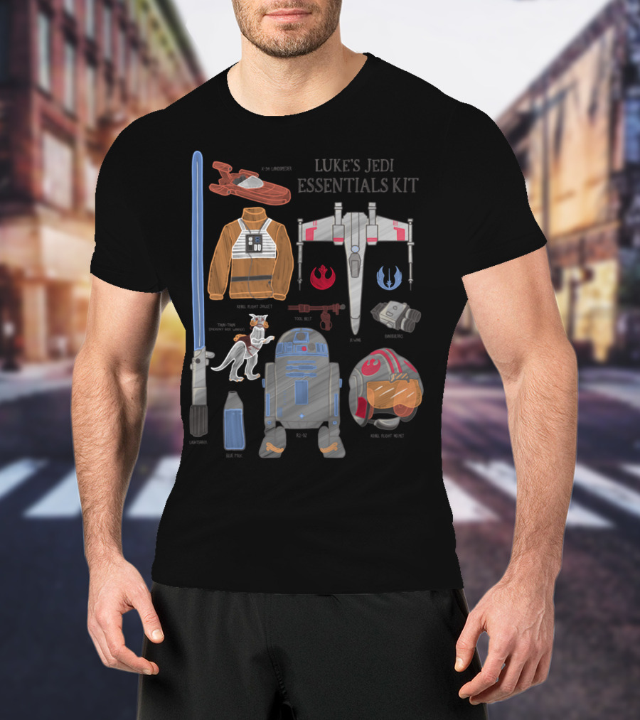 Star Wars Luke's Jedi Essentials Kit Landspeeder Rebel Flight Jacket X-Wing Starfighter Lightsaber Tauntaun Rebel Helmet R2-D2 T-Shirt