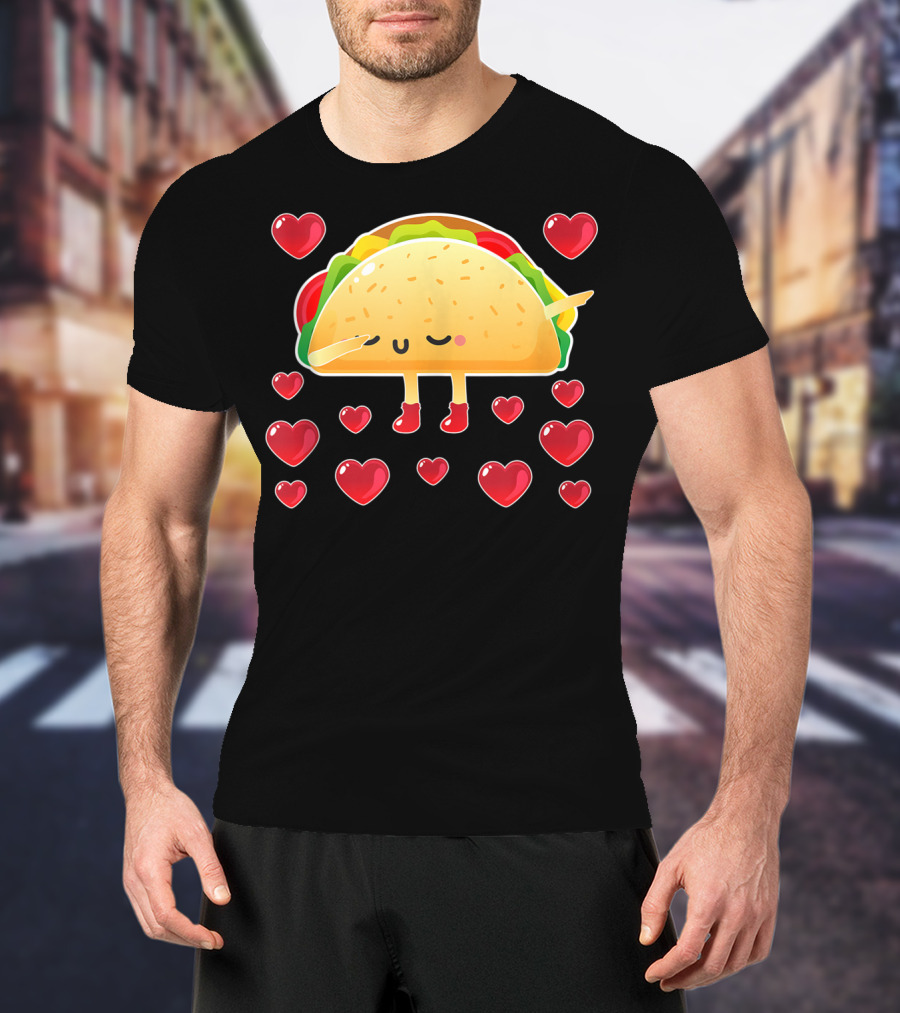 Valentine Hearts Taco Emoji For Girls And Men Taco Lovers T-Shirt