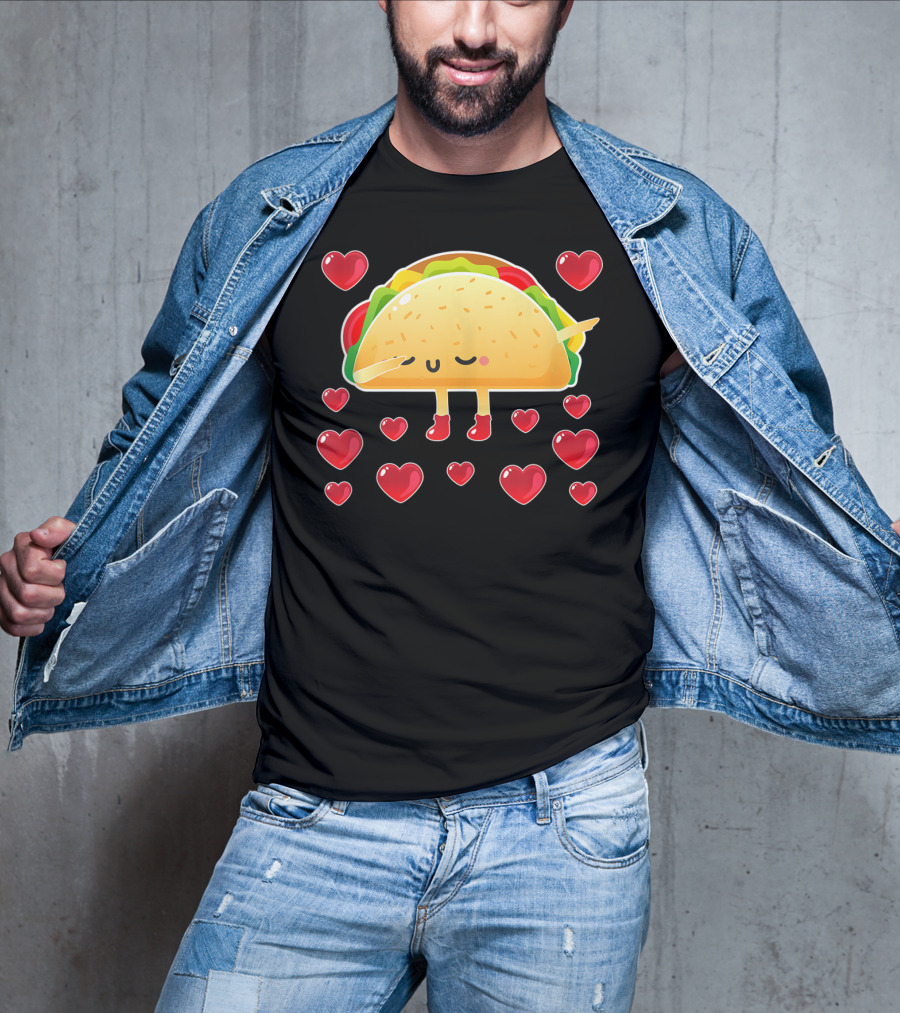 Valentine Hearts Taco Emoji For Girls And Men Taco Lovers T-Shirt