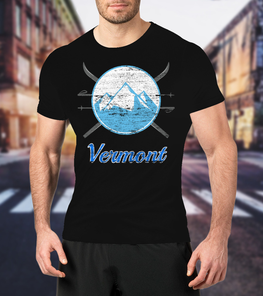 Vermont Blue Mountain Ski Crossed Skis T-Shirt