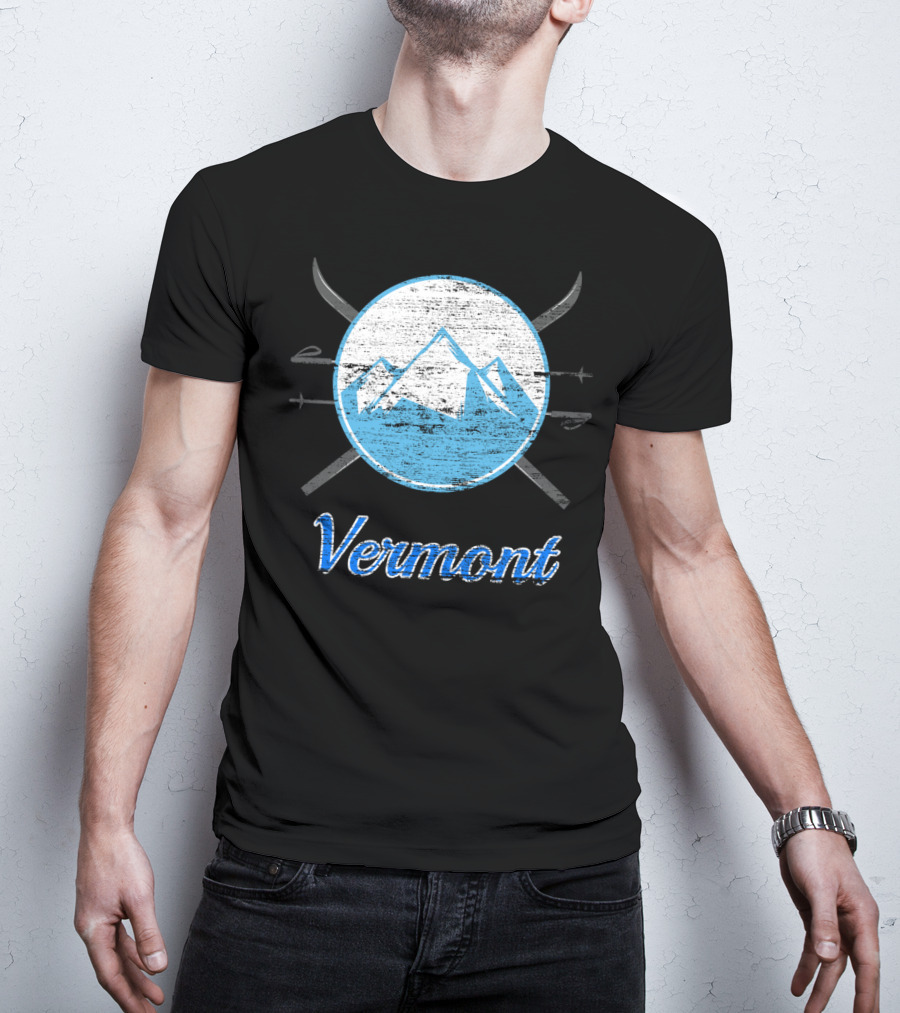 Vermont Blue Mountain Ski Crossed Skis T-Shirt