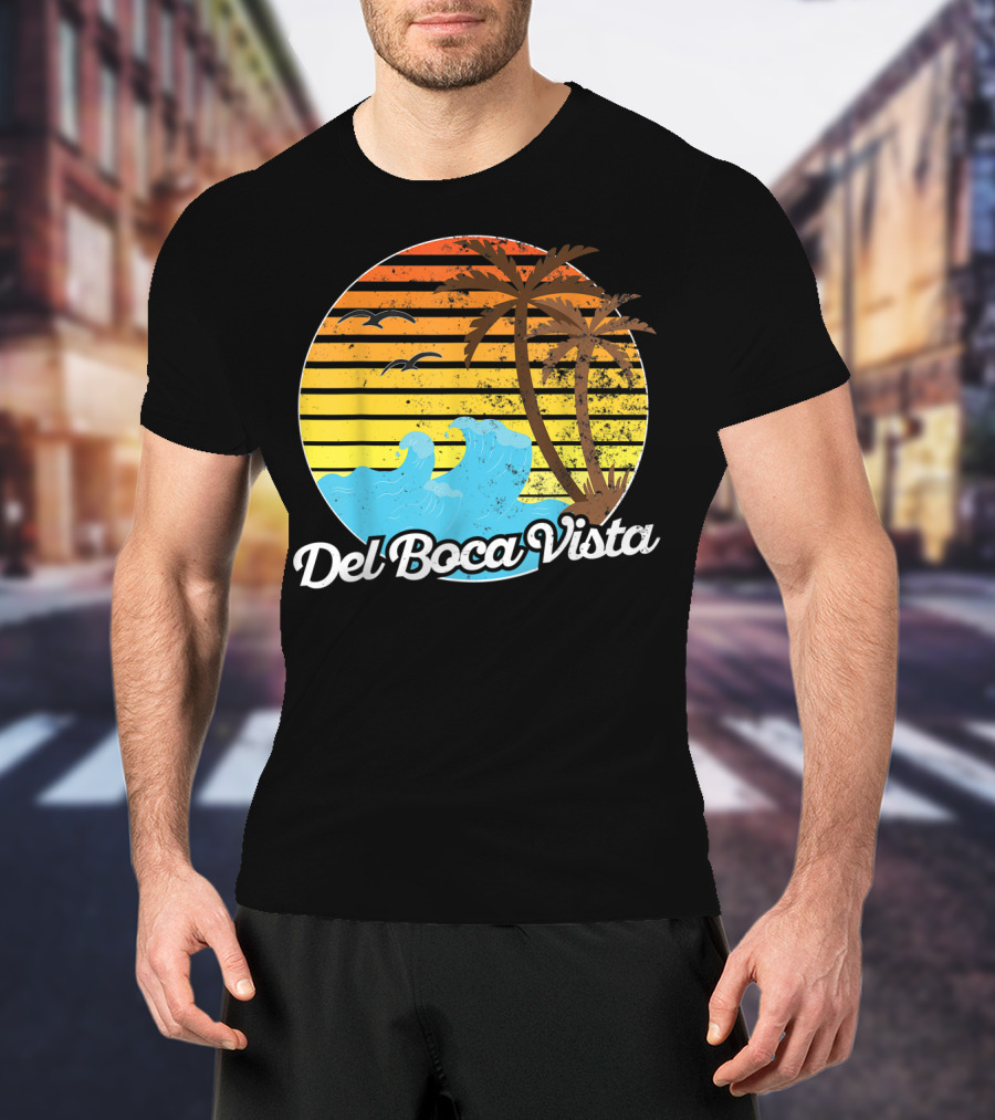 Del Boca Vista Vintage Palm Sunset Waves Florida T-Shirt