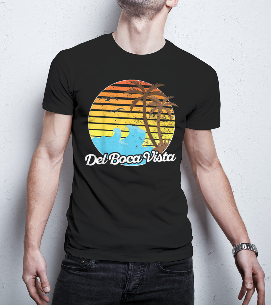 Del Boca Vista Vintage Palm Sunset Waves Florida T-Shirt