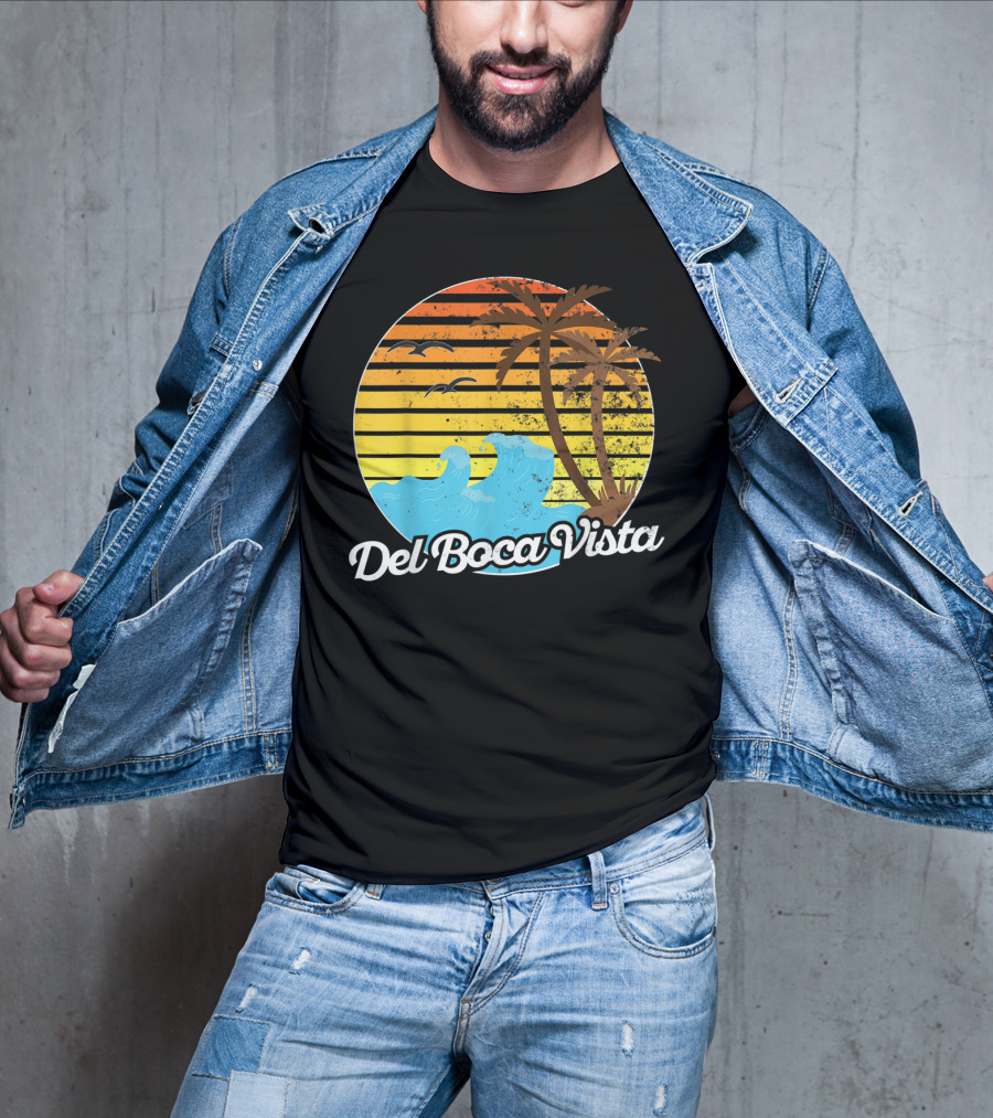 Del Boca Vista Vintage Palm Sunset Waves Florida T-Shirt