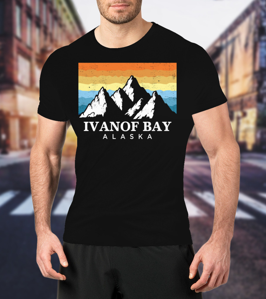 Ivanof Bay Alaska Vintage Mountain Hiking Retro Sunset T-Shirt