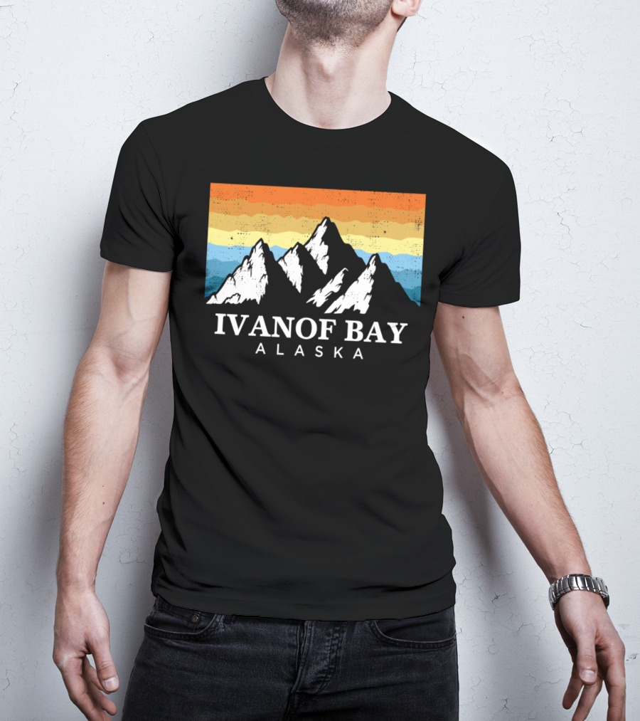 Ivanof Bay Alaska Vintage Mountain Hiking Retro Sunset T-Shirt