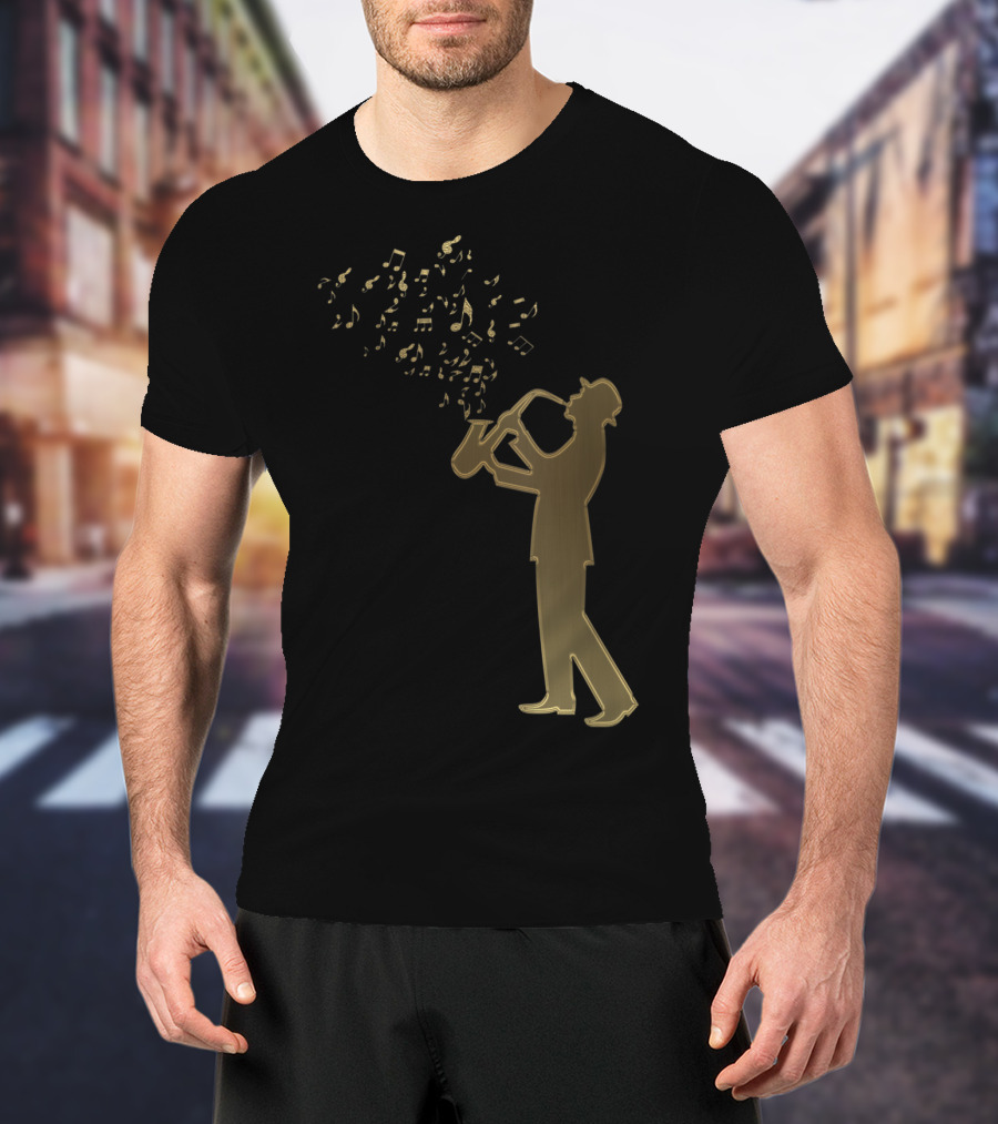 Awesome Jazz Music Silhouette Musical Notes T-Shirt