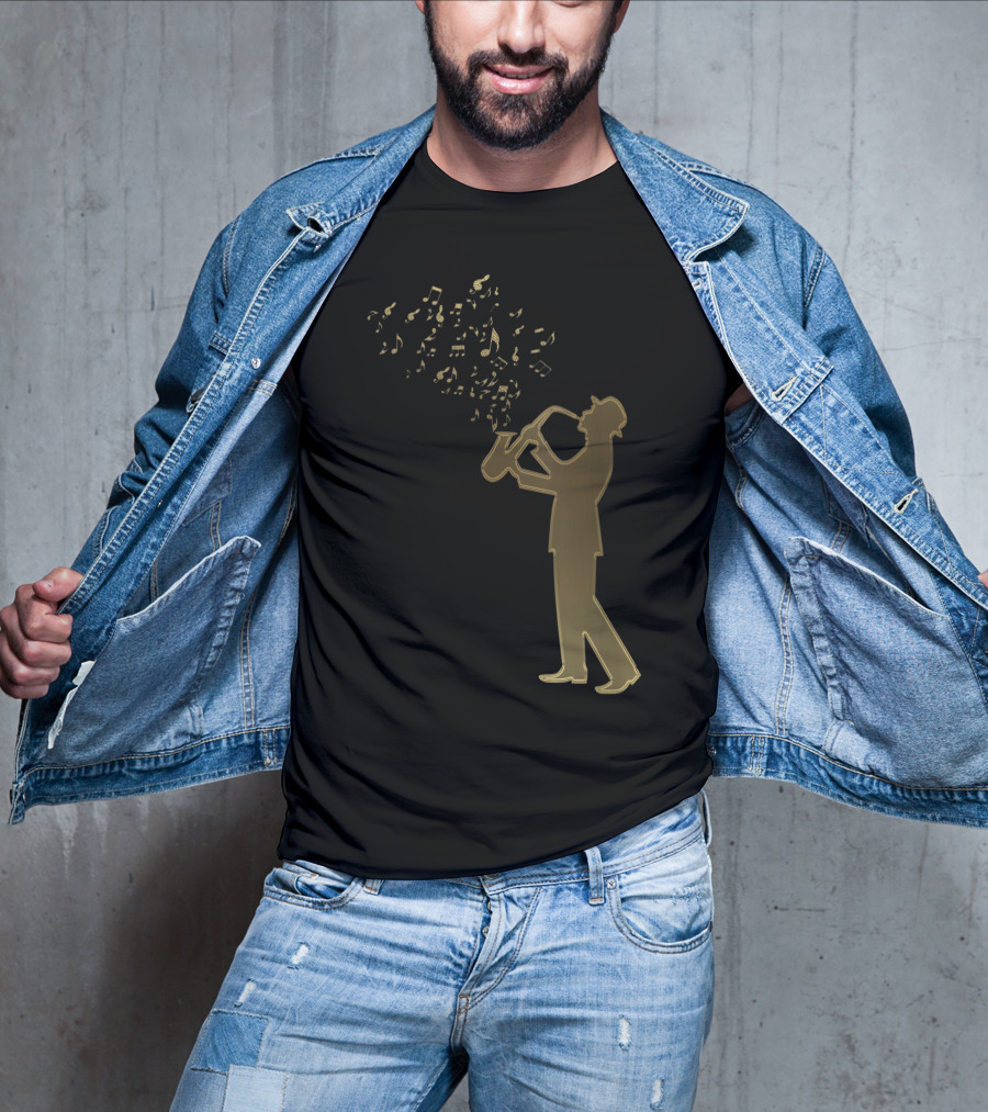 Awesome Jazz Music Silhouette Musical Notes T-Shirt