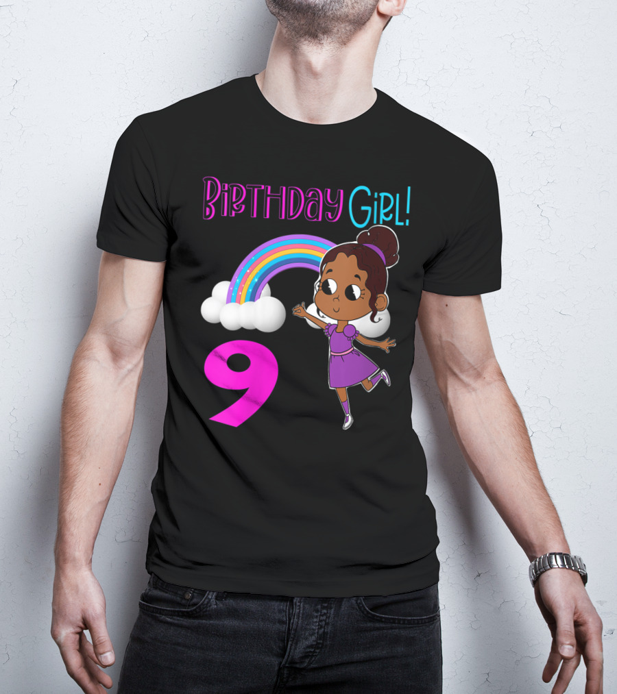 Birthday Girl 9 African American Rainbow Purple Dress T-Shirt