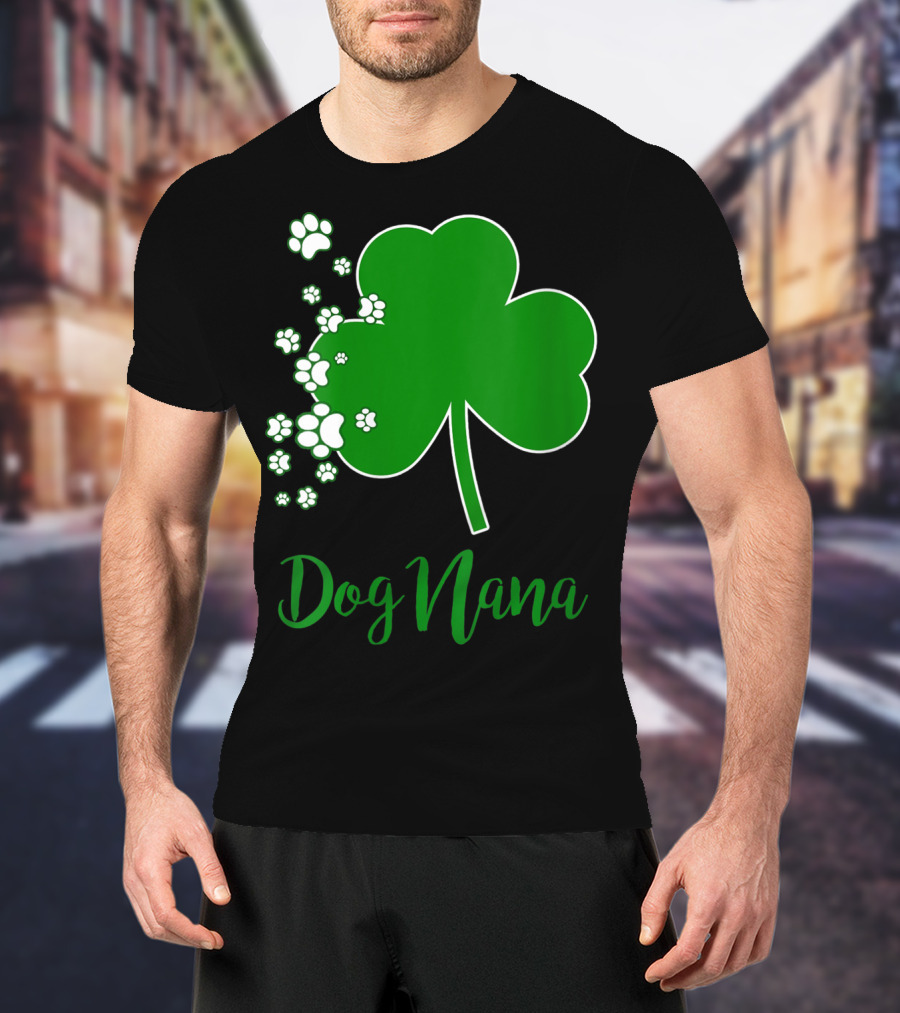 Dog Nana Irish Shamrock With Paw Prints T-Shirt
