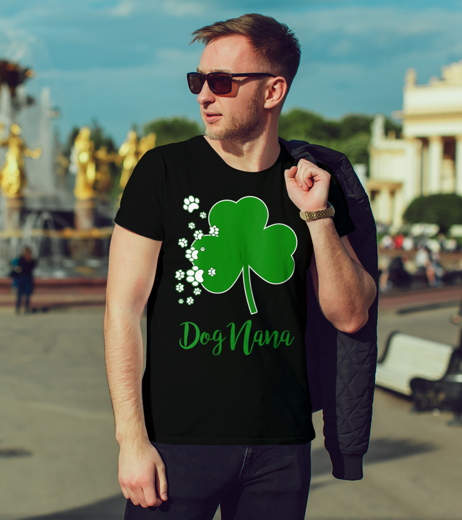 Dog Nana Irish Shamrock With Paw Prints T-Shirt