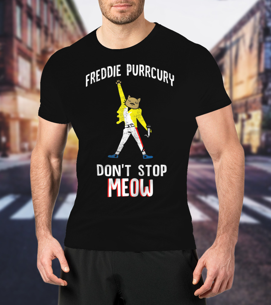 Freddie Purrcury Don't Stop Meow Cute Cat Music Band T-Shirt
