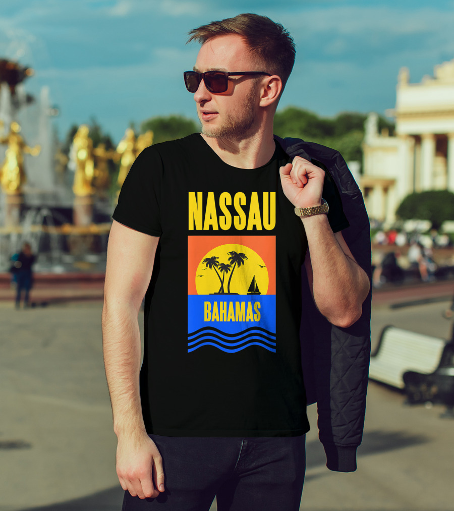 Nassau Bahamas Sunset Palm Trees And Sailboat Ocean Waves T-Shirt