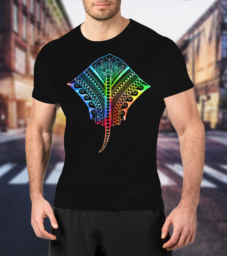 Hawaiian Tribal Tropical Stingray Pattern Beach T-Shirt