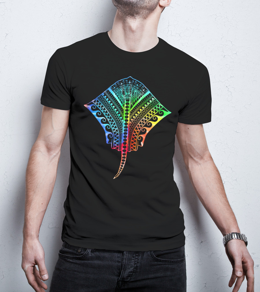Hawaiian Tribal Tropical Stingray Pattern Beach T-Shirt