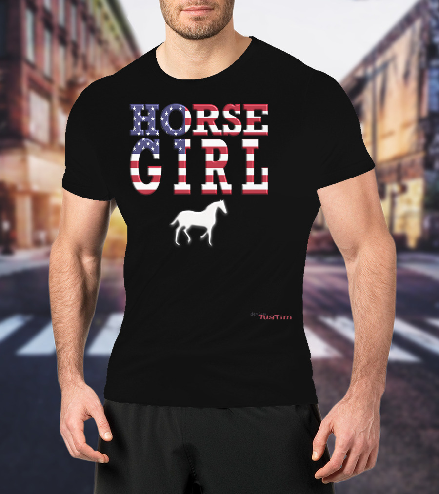 Horse Girl Usa Flag Tuatim T-Shirt