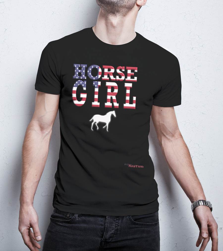 Horse Girl Usa Flag Tuatim T-Shirt