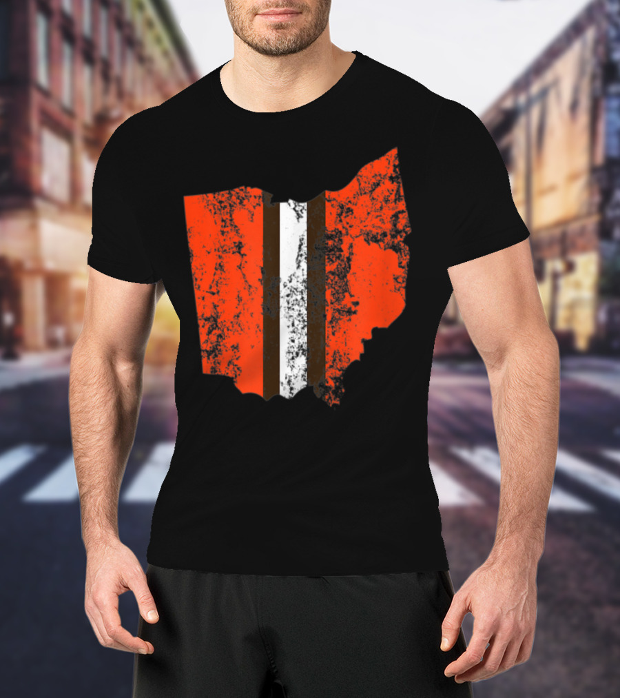 Cleveland Ohio Football Fan Stripe Weathered Vintage Map T-Shirt