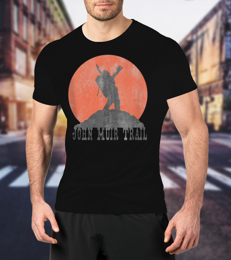 John Muir Trail Classic Hikers Silhouette With Backpack And Sunset T-Shirt